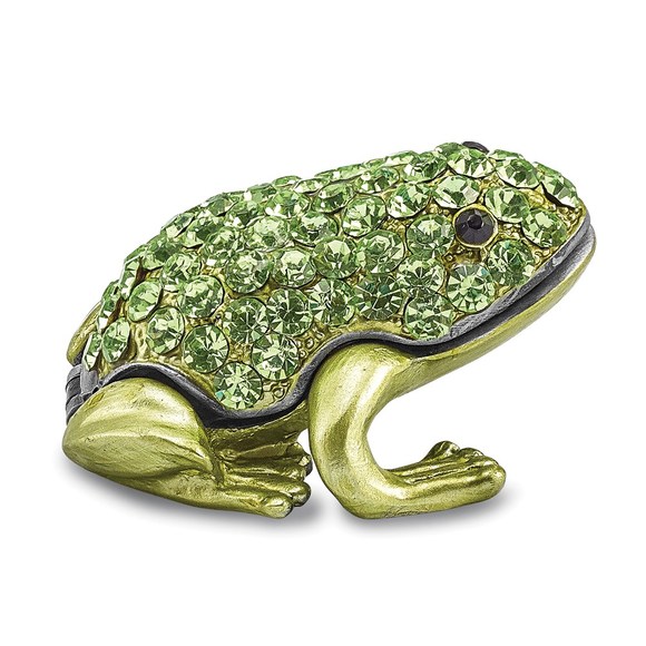 Pewter Bejeweled Crystals HOPPER Small Green Frog Trinket Box with Pendant - Picture 7 of 9